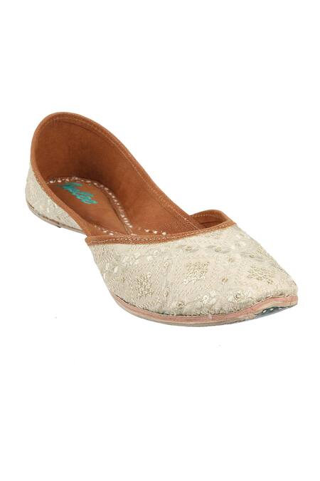 Imlee Jaipur_Grey Embroidered Thread And Sequin Juttis _Online_at_Aza_Fashions