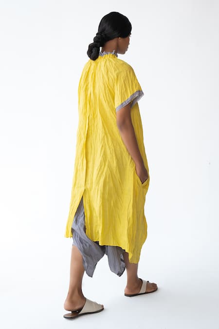 Shop Urvashi Kaur Gray Cotton Crushed Dhoti Pant With Cowl Drape at Aza Fashions Shop_Urvashi Kaur_Gray Cotton Crushed Dhoti Pant With Cowl Drape _at_Aza_Fashions