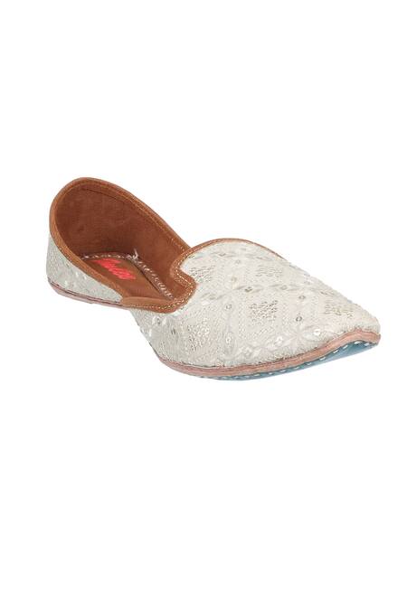 Imlee Jaipur_Grey Embroidered Thread And Sequin Work Moccasin Juttis _Online_at_Aza_Fashions
