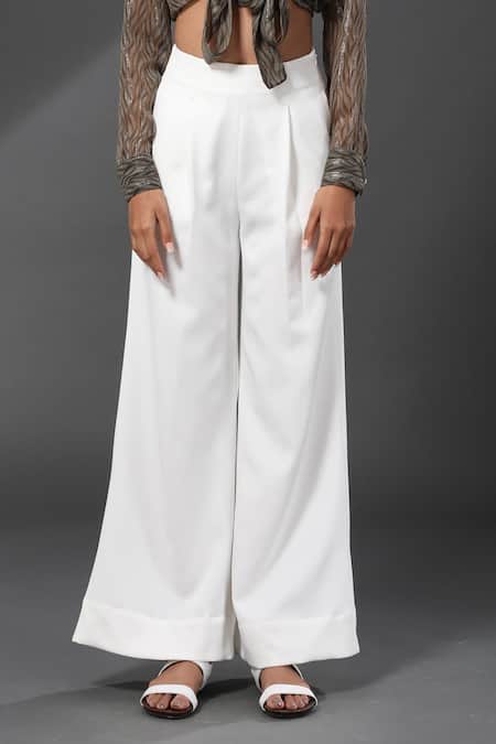 Shop_Zeefaa_Green Chiffon Abstract Motifs Shawl Collar Tie-up Top And Pant Set_Online_at_Aza_Fashions