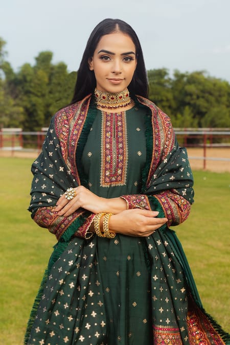 Buy Safaa Green Lining Shantoon, Moonga Silk Kani Weave Rayannah Floral Woven Kurta Set Online at Aza Fashions Buy_Safaa_Green Lining Shantoon, Moonga Silk Kani Weave Rayannah Floral Woven Kurta Set _Online_at_Aza_Fashions