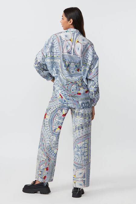 Buy_Saaksha & Kinni_Blue Denim Print Mandala Doodle Jeans_Online_at_Aza_Fashions