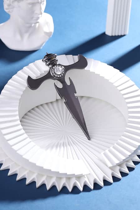 Shop Cosa Nostraa Black Valor Brass Brooch at Aza Fashions Shop_Cosa Nostraa_Black Valor Brass Brooch _at_Aza_Fashions