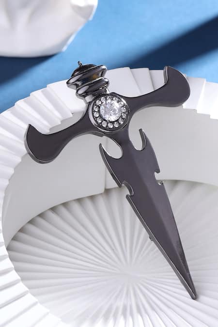 Shop Cosa Nostraa Black Valor Brass Brooch Online at Aza Fashions Shop_Cosa Nostraa_Black Valor Brass Brooch _Online_at_Aza_Fashions