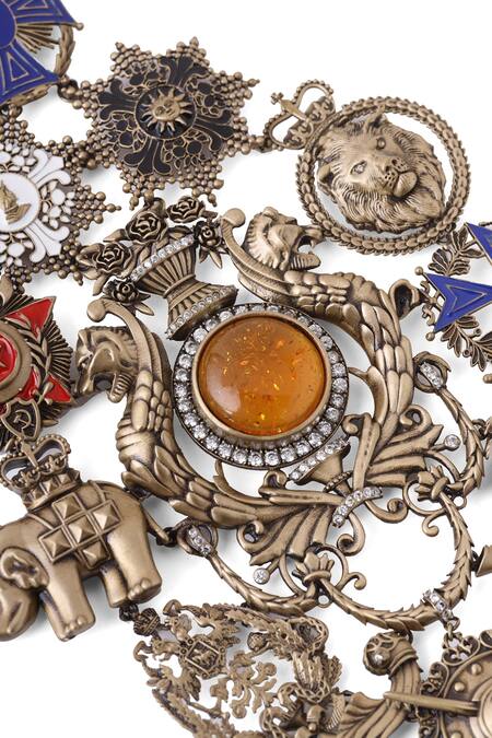 Shop_Cosa Nostraa_Gold Sovereign Stitchable Brass Brooch _Online_at_Aza_Fashions