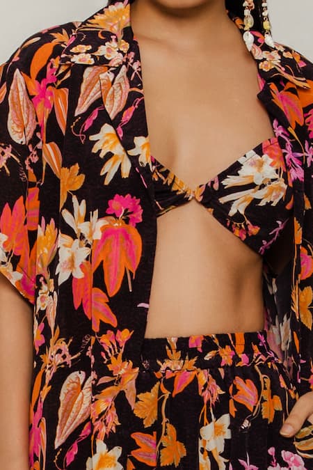 Buy_The Iaso_Black Viscose Crepe Floral Notched Lapel Collar Pattern Shirt _Online_at_Aza_Fashions