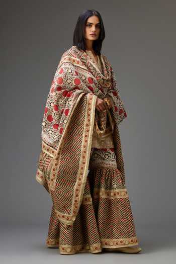 Buy_Kora_Off White Cotton, Silk, Chanderi Sequins, Gota Patti, Thread Kurta Set 