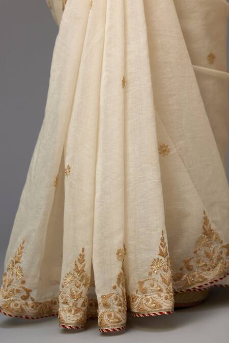Shop_Kora_Off White Saree Cotton Chanderi Embroidery Gota Flower With Choli  _Online_at_Aza_Fashions
