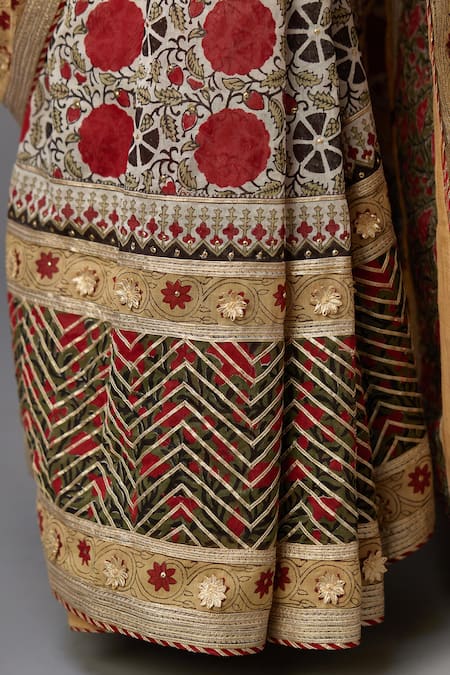 Shop Kora Red Silk, Cotton, Chanderi Gota Patti, Hand Block Print Saree With Choli Online at Aza Fashions Shop_Kora_Red Silk, Cotton, Chanderi Gota Patti, Hand Block Print Saree With Choli _Online_at_Aza_Fashions