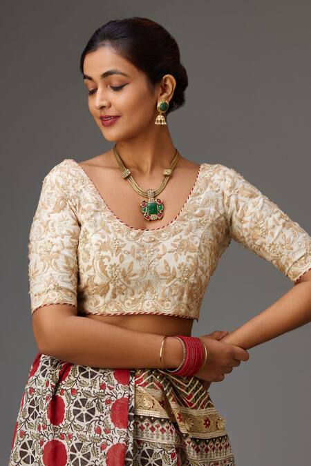 Kora Red Silk, Cotton, Chanderi Gota Patti, Hand Block Print Saree With Choli at Aza Fashions Kora_Red Silk, Cotton, Chanderi Gota Patti, Hand Block Print Saree With Choli _at_Aza_Fashions