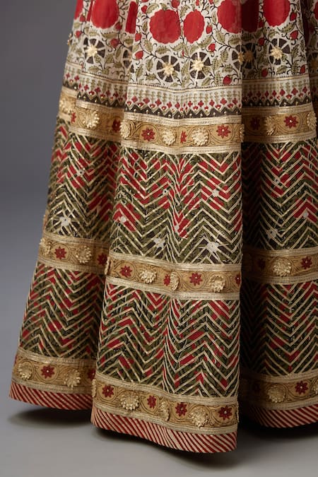 Shop Kora Off White Cotton, Chanderi, Silk Gota Flower Hand Block Print Choli Lehenga Set Online at Aza Fashions Shop_Kora_Off White Cotton, Chanderi, Silk Gota Flower Hand Block Print Choli Lehenga Set _Online_at_Aza_Fashions