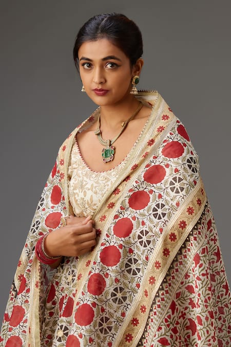 Buy Kora Off White Cotton, Chanderi, Silk Gota Flower Hand Block Print Choli Lehenga Set Buy_Kora_Off White Cotton, Chanderi, Silk Gota Flower Hand Block Print Choli Lehenga Set