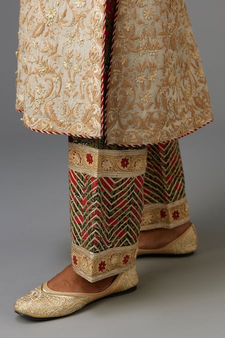 Shop_Kora_Off White Cotton, Silk, Chanderi Gota Patti, Sequins, Embroidered Kurta Set _Online_at_Aza_Fashions