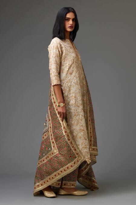 Kora_Off White Cotton, Silk, Chanderi Gota Patti, Sequins, Embroidered Kurta Set _at_Aza_Fashions
