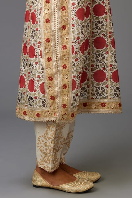 Shop Kora Red Silk, Cotton, Chanderi Embroidery, Gota Stripe Hand Block Print Kurta Set Online at Aza Fashions Shop_Kora_Red Silk, Cotton, Chanderi Embroidery, Gota Stripe Hand Block Print Kurta Set _Online_at_Aza_Fashions