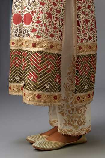 Kora_Red Silk, Cotton, Chanderi Embroidery, Tassels, Gota Hand Block Print Kurta Set _at_Aza_Fashions