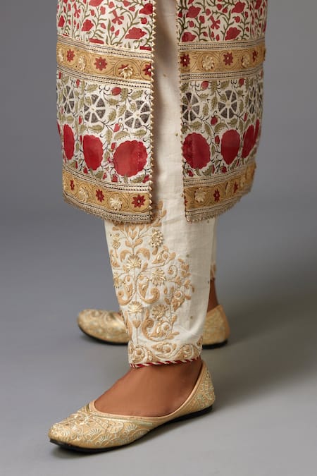 Kora Red Silk, Cotton, Chanderi Embroidery, Floral Hand Block Print Kurta Set at Aza Fashions Kora_Red Silk, Cotton, Chanderi Embroidery, Floral Hand Block Print Kurta Set _at_Aza_Fashions