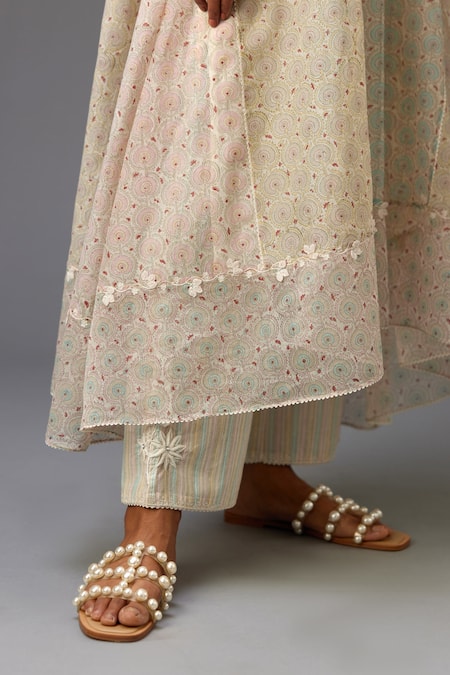 Shop_Kora_Multi Color , Satin, Chanderi Floral Hand Block Print Kurta Set _Online_at_Aza_Fashions