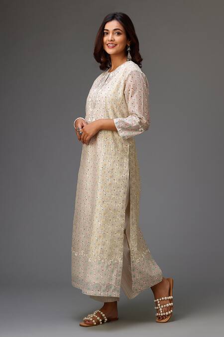 Kora_Multi Color Silk, Cotton, Chanderi Embroidery, Lace Printed Panelled Kurta Set _Online_at_Aza_Fashions