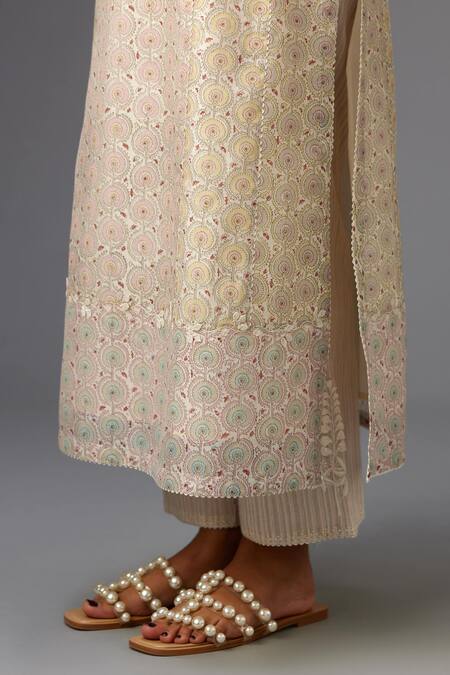 Kora_Multi Color Silk, Cotton, Chanderi Embroidery, Lace Printed Panelled Kurta Set _at_Aza_Fashions