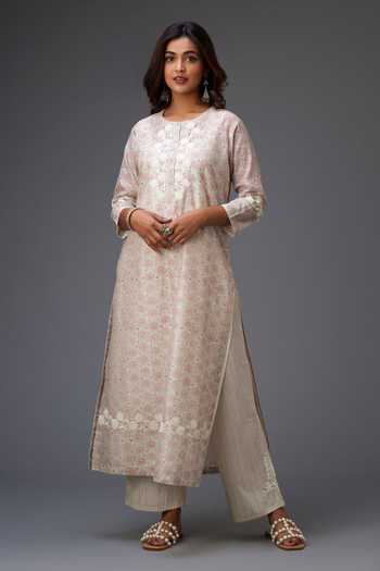 Kora Pink Silk, Cotton, Chanderi Embroidery, Lace, Tassels Printed Kurta Pant Set Online at Aza Fashions Kora_Pink Silk, Cotton, Chanderi Embroidery, Lace, Tassels Printed Kurta Pant Set _Online_at_Aza_Fashions
