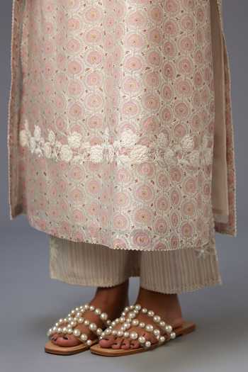 Shop Kora Pink Silk, Cotton, Chanderi Embroidery, Lace, Tassels Printed Kurta Pant Set Online at Aza Fashions Shop_Kora_Pink Silk, Cotton, Chanderi Embroidery, Lace, Tassels Printed Kurta Pant Set _Online_at_Aza_Fashions