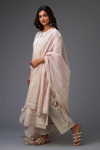 Kora Pink Silk, Cotton, Chanderi Embroidery, Lace, Tassels Printed Kurta Pant Set at Aza Fashions Kora_Pink Silk, Cotton, Chanderi Embroidery, Lace, Tassels Printed Kurta Pant Set _at_Aza_Fashions