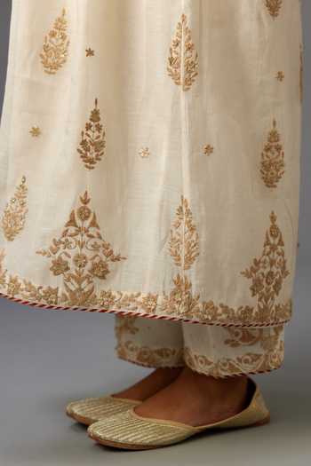 Kora_Off White Cotton, Silk, Chanderi Gota Patti, Sequins, Yoke Anarkali Set _at_Aza_Fashions