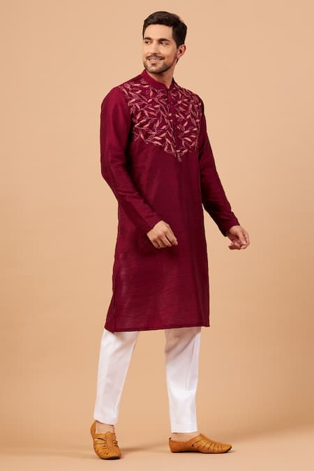 Hilo Design Leaf Motif Basik Cotton Silk Kurta 