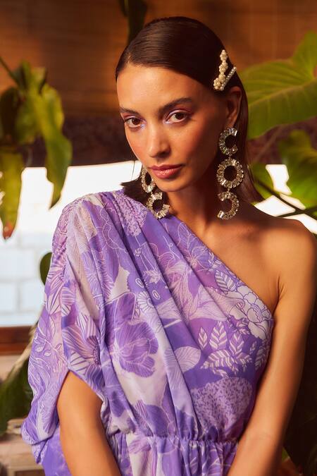 Shop Ankita Dharman Purple Georgette Floral Motifs One Shoulder Orchid Kaftan Online at Aza Fashions Shop_Ankita Dharman_Purple Georgette Floral Motifs One Shoulder Orchid Kaftan _Online_at_Aza_Fashions