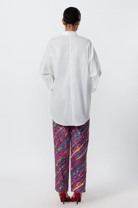 Shop_Saaksha & Kinni_White Cotton Mirrors, Embroidery Collared Hand Shirt_Online_at_Aza_Fashions