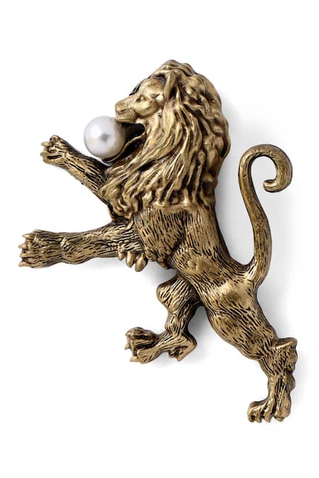 Cosa Nostraa_Gold Fireball Brass Carved Brooch Set Of 2 _Online_at_Aza_Fashions