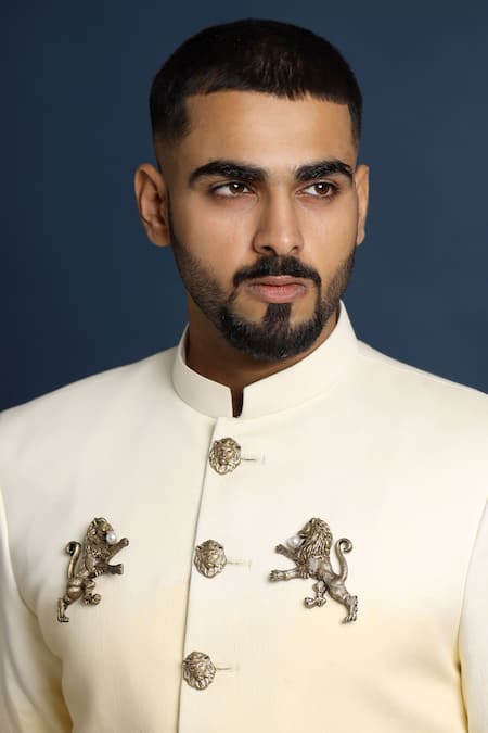 Shop_Cosa Nostraa_Gold Fireball Brass Carved Brooch Set Of 2 _Online_at_Aza_Fashions