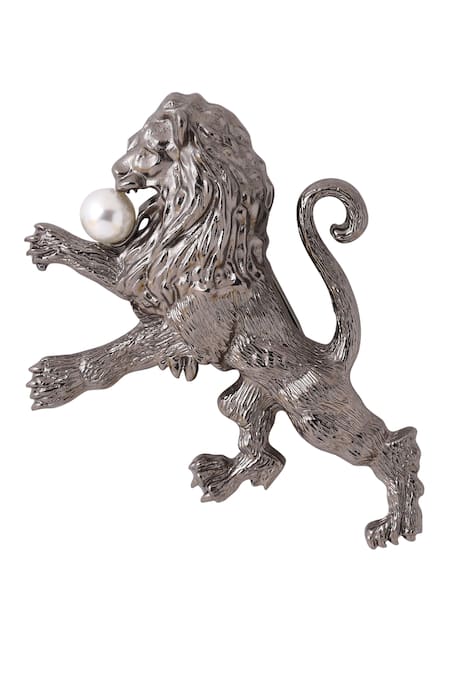 Cosa Nostraa_Black Fireball Brass Carved Brooch_Online_at_Aza_Fashions
