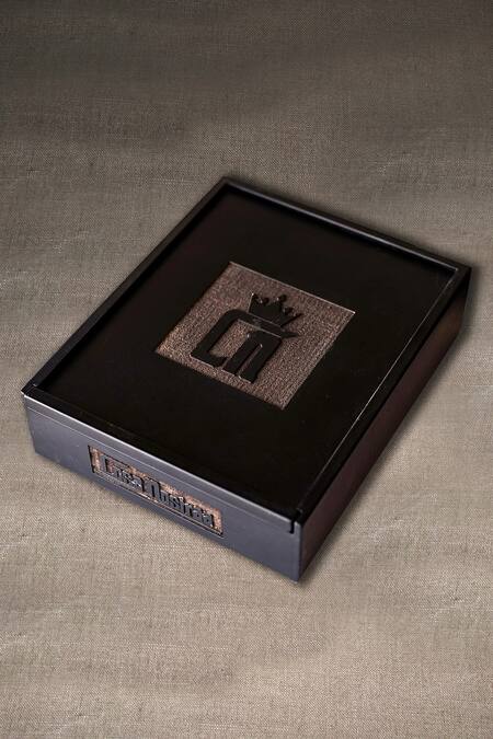 Shop_Cosa Nostraa_Black Fireball Brass Carved Brooch Set Of 2_Online_at_Aza_Fashions