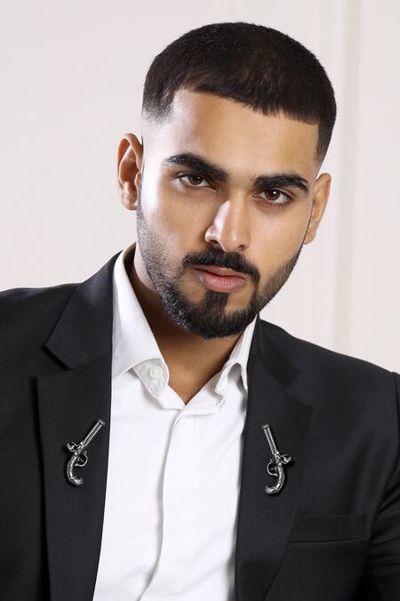 Shop Cosa Nostraa Black Terminator Lapel Pin Set Of 2 Online at Aza Fashions Shop_Cosa Nostraa_Black Terminator Lapel Pin Set Of 2 _Online_at_Aza_Fashions