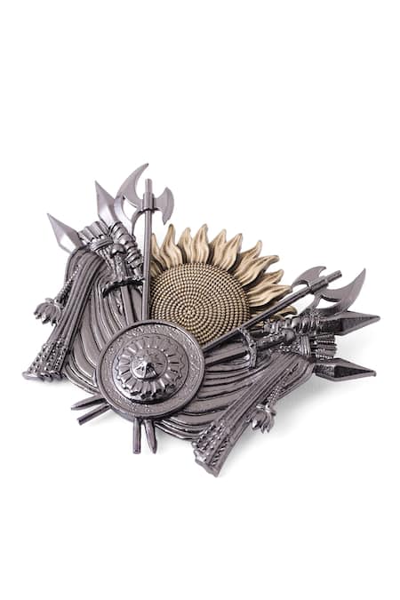 Cosa Nostraa_Black Majestic Brass Craved Brooch_Online_at_Aza_Fashions