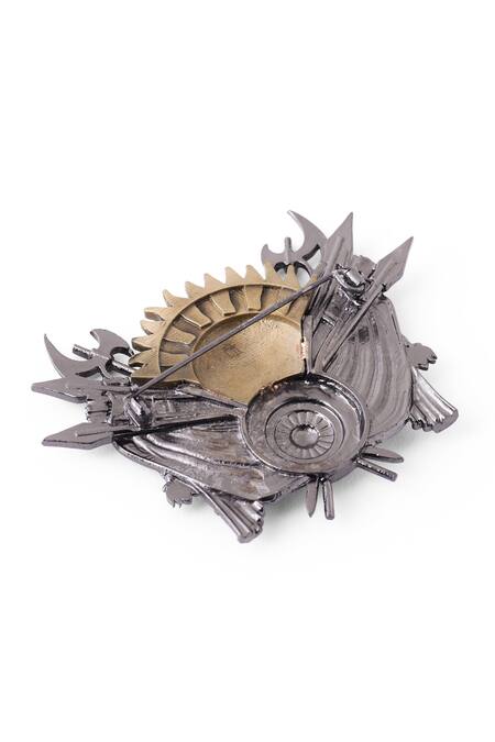 Shop_Cosa Nostraa_Black Majestic Brass Craved Brooch_Online_at_Aza_Fashions