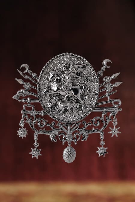 Shop Cosa Nostraa Black Warrior Prince Brass Craved Brooch at Aza Fashions Shop_Cosa Nostraa_Black Warrior Prince Brass Craved Brooch_at_Aza_Fashions