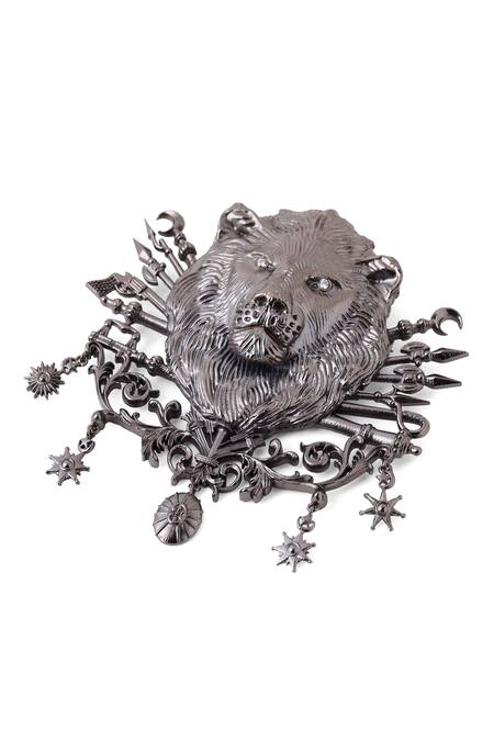 Cosa Nostraa Black Ottoman Brass Carved Brooch Online at Aza Fashions Cosa Nostraa_Black Ottoman Brass Carved Brooch _Online_at_Aza_Fashions