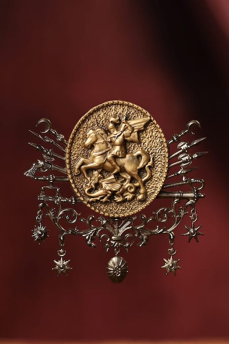 Shop Cosa Nostraa Black Warrior Prince Brass Craved Brooch at Aza Fashions Shop_Cosa Nostraa_Black Warrior Prince Brass Craved Brooch_at_Aza_Fashions