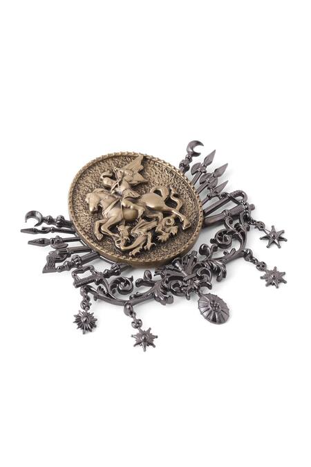Cosa Nostraa Black Warrior Prince Brass Craved Brooch Online at Aza Fashions Cosa Nostraa_Black Warrior Prince Brass Craved Brooch_Online_at_Aza_Fashions