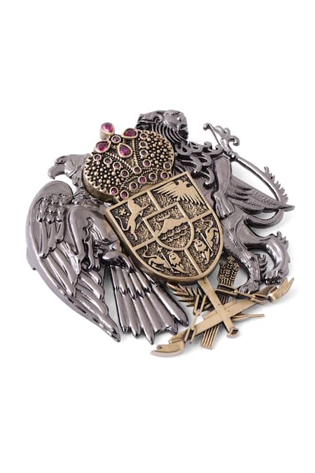 Cosa Nostraa_Black Power Eagle Brass Craved Brooch_Online_at_Aza_Fashions
