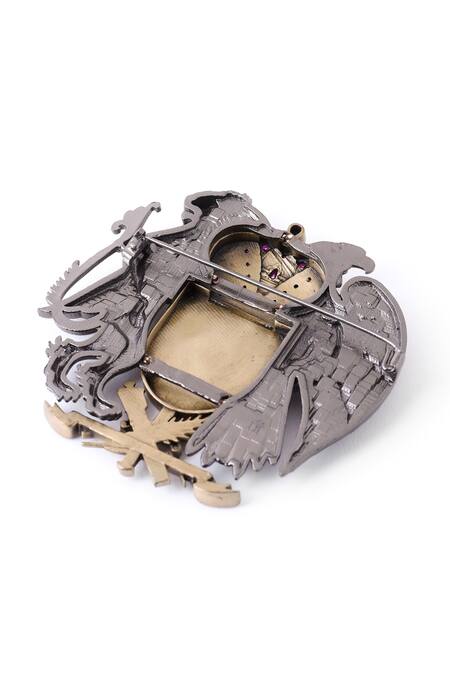 Shop_Cosa Nostraa_Black Power Eagle Brass Craved Brooch_Online_at_Aza_Fashions