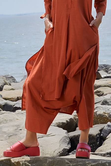 MATI_Orange Cotton Low Crotch Pant_Online_at_Aza_Fashions