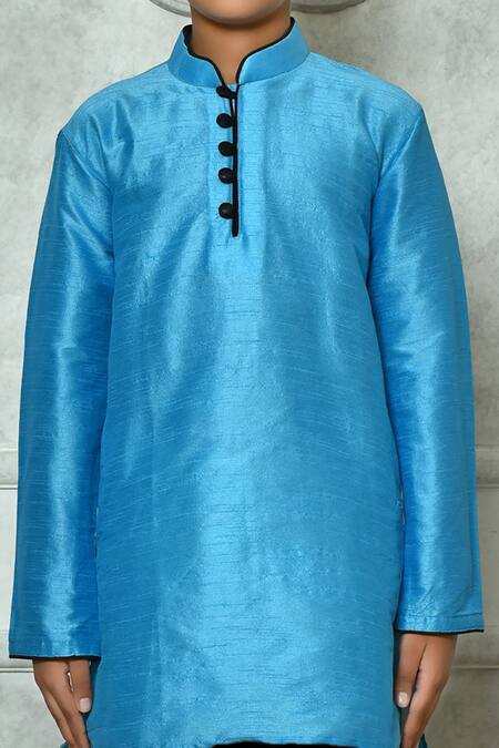 Petite Pomme_Blue Silk, Cotton Straight Kurta And Dhoti Pant Set _Online_at_Aza_Fashions