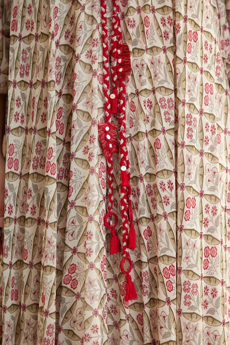 Shop Nikasha Red Viscose Sequins, Mirrors Plunge Neck Mughal Print Dress Online at Aza Fashions Shop_Nikasha_Red Viscose Sequins, Mirrors Plunge Neck Mughal Print Dress _Online_at_Aza_Fashions