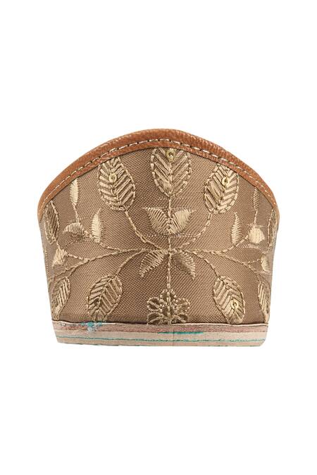 Shop_Imlee Jaipur_Brown Embroidered Leaf Pattern Juttis _Online_at_Aza_Fashions