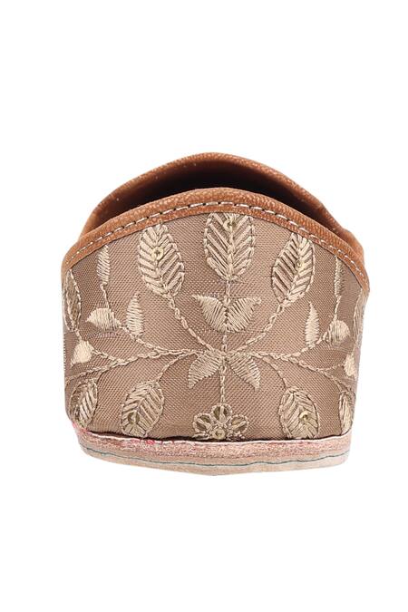 Shop_Imlee Jaipur_Brown Embroidered Leaf Thread Work Moccasin Juttis _Online_at_Aza_Fashions