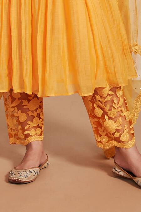 Buy Label Mansi Nagdev Yellow Chanderi Mirrors, Pearls, Embroidery V-neck Layina Neckline Anarkali Set Online at Aza Fashions Buy_Label Mansi Nagdev_Yellow Chanderi Mirrors, Pearls, Embroidery V-neck Layina Neckline Anarkali Set _Online_at_Aza_Fashions